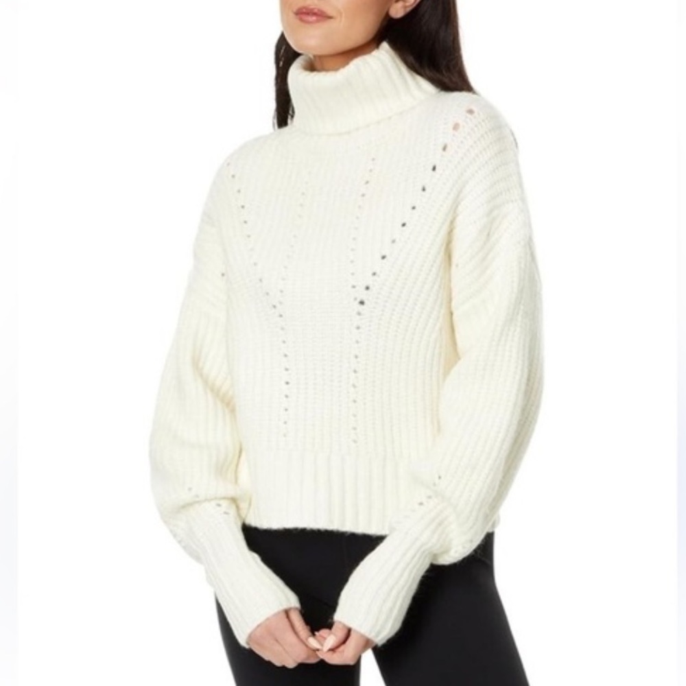 Varley- Ivory Rogan Cropped Knit Turtleneck Sweater